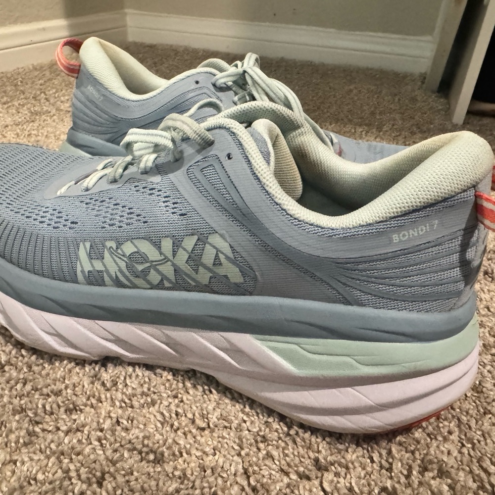 Hoka Women's Athletic Shoes in light blue and coral - Picture 2 of 6